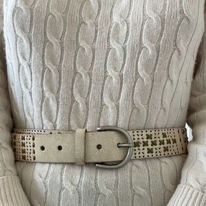 Fossil Womens Cream Leather Western Hippie Bohemian Studded Belt Sz M
